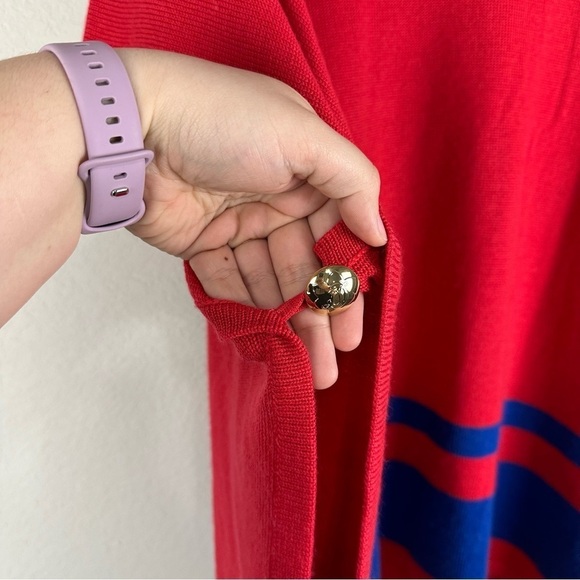 Draper James Red Blue Wool Blend Poncho Cape One Size - Picture 2 of 7